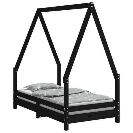 Kinderbedframe 70x140 cm massief grenenhout zwart 2
