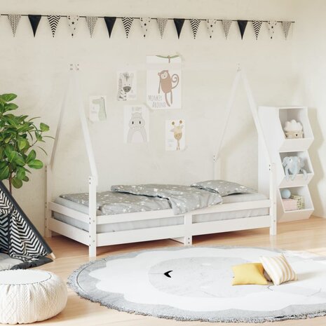 Kinderbedframe 80x160 cm massief grenenhout wit 2