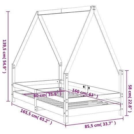 Kinderbedframe 80x160 cm massief grenenhout wit 8