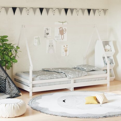 Kinderbedframe 90x190 cm massief grenenhout wit 1