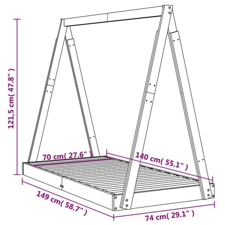Kinderbedframe 70x140 cm massief grenenhout 9