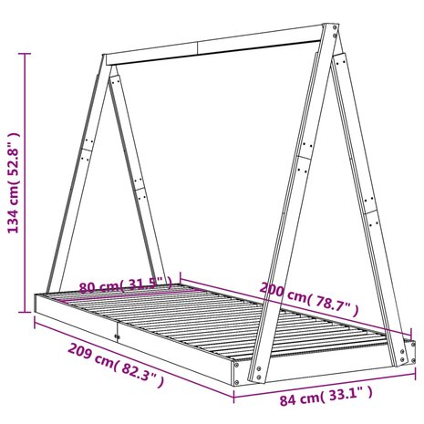 Kinderbedframe 80x200 cm massief grenenhout wit 9