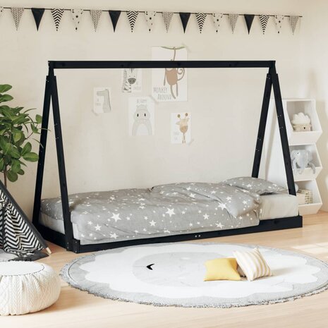 Kinderbedframe 80x200 cm massief grenenhout zwart 1