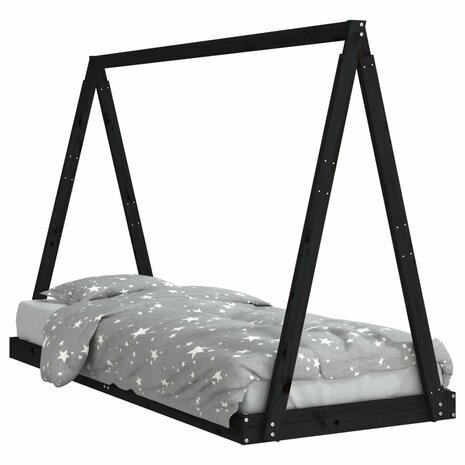 Kinderbedframe 80x200 cm massief grenenhout zwart 2