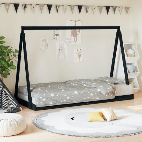 Kinderbedframe 90x200 cm massief grenenhout zwart 1