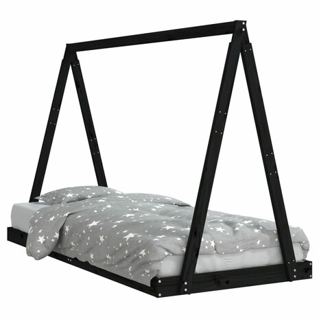 Kinderbedframe 90x200 cm massief grenenhout zwart 2