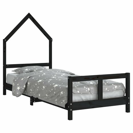 Kinderbedframe 80x200 cm massief grenenhout zwart 2