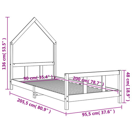 Kinderbedframe 90x200 cm massief grenenhout wit 9