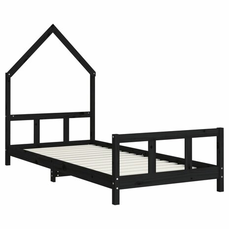 Kinderbedframe 90x200 cm massief grenenhout zwart 3