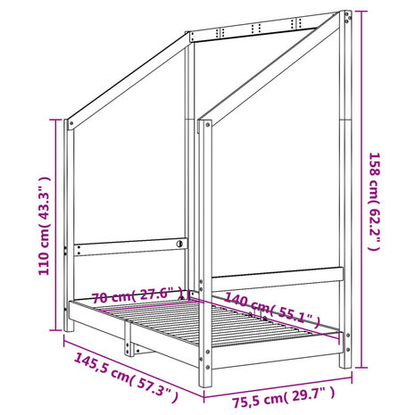 Kinderbedframe 70x140 cm massief grenenhout wit 9