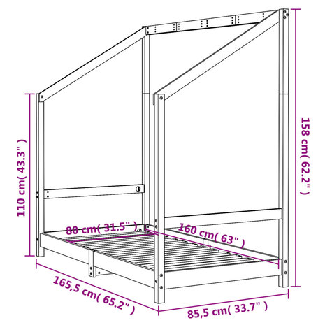Kinderbedframe 80x160 cm massief grenenhout wit 9