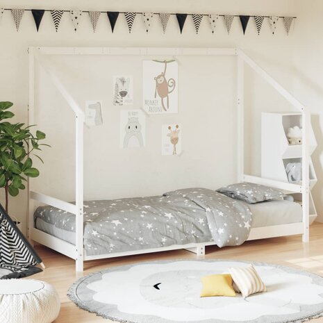 Kinderbedframe 90x190 cm massief grenenhout wit 1