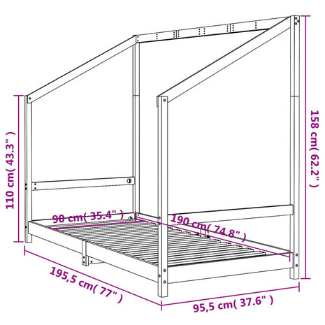 Kinderbedframe 90x190 cm massief grenenhout wit 9