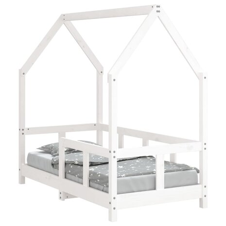 Kinderbedframe 70x140 cm massief grenenhout wit 2
