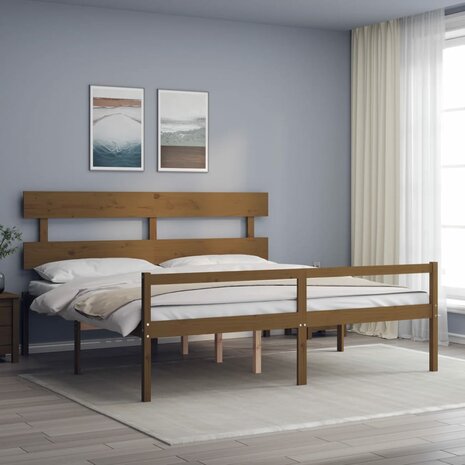 Seniorenbed met hoofdbord massief hout honingbruin 200x200 cm 1