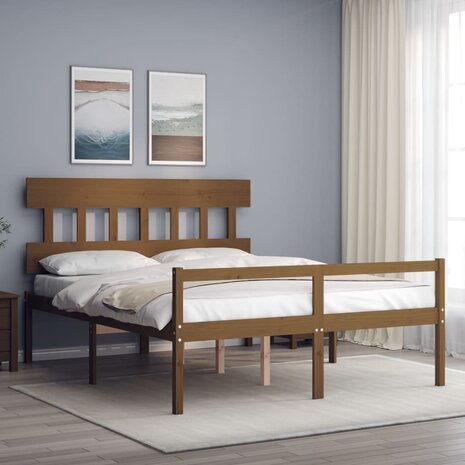 Seniorenbed met hoofdbord massief hout honingbruin 1