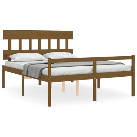 Seniorenbed met hoofdbord massief hout honingbruin 2