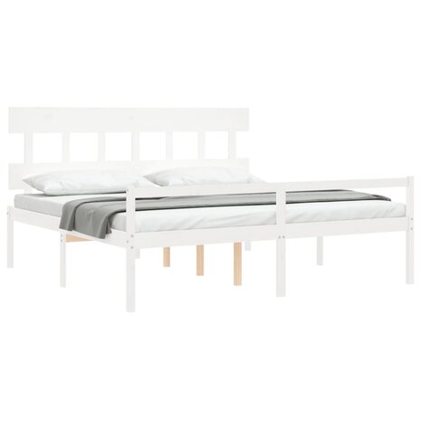 Seniorenbed met hoofdbord massief hout wit 4