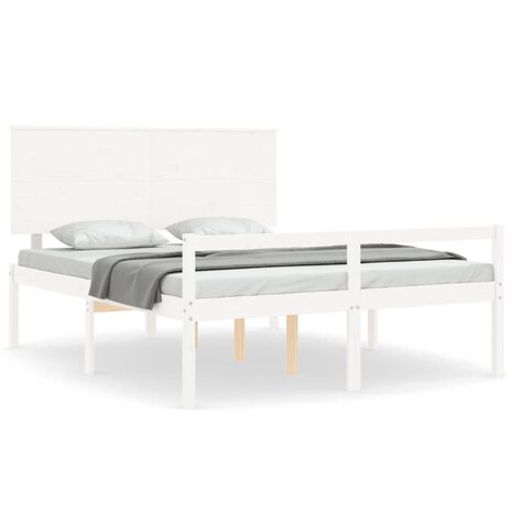 Seniorenbed met hoofdbord massief hout wit 2