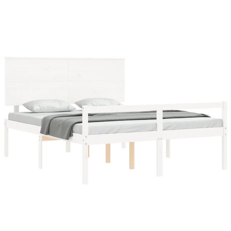 Seniorenbed met hoofdbord massief hout wit 4