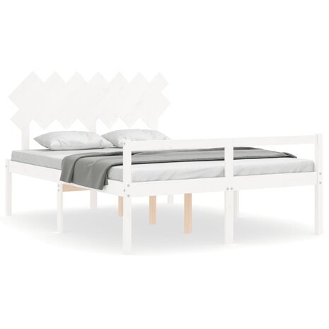 Seniorenbed met hoofdbord massief hout wit 2