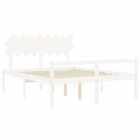 Seniorenbed met hoofdbord massief hout wit 160x200 cm 5