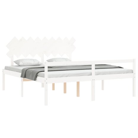 Seniorenbed met hoofdbord massief hout wit 4