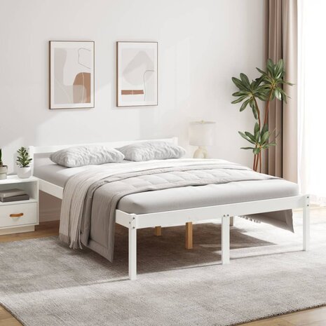 Seniorenbed massief grenenhout wit 150x200 cm 1