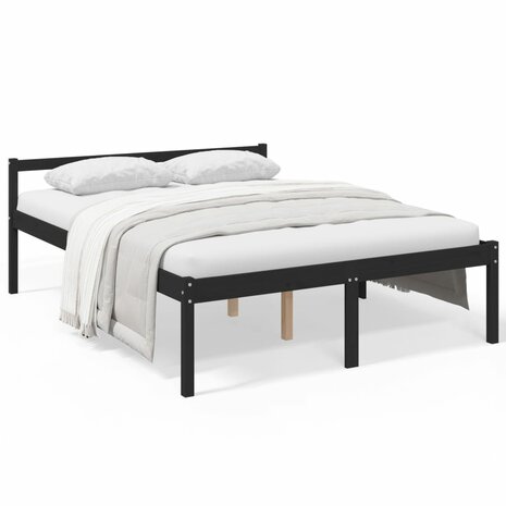 Seniorenbed massief grenenhout zwart 150x200 cm 2