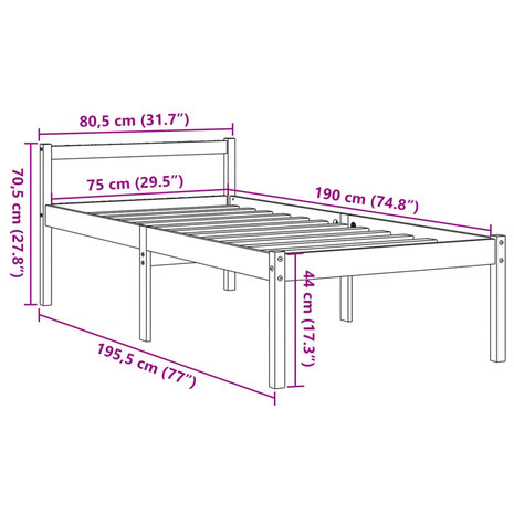Seniorenbed massief grenenhout wasbruin 75x190 cm 9