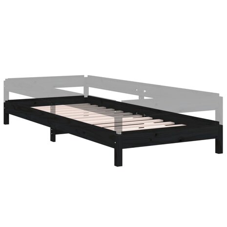 Bed stapelbaar 75x190 cm massief grenenhout zwart 6