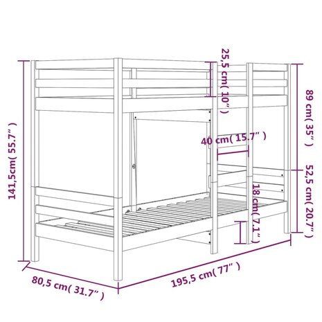 Stapelbed massief grenenhout 75x190 cm 8