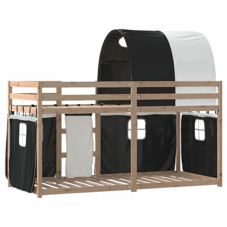 Stapelbed met gordijnen 80x200 cm grenenhout wit en zwart 7
