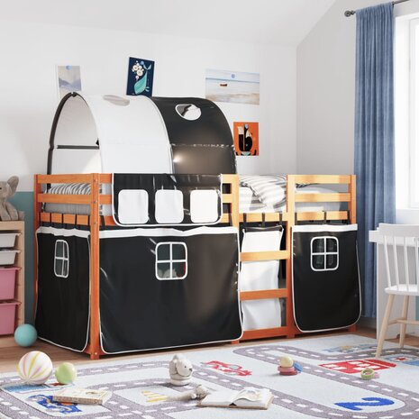 Stapelbed met gordijnen 80x200 cm grenenhout wit en zwart 1