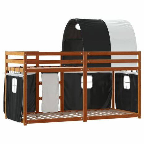 Stapelbed met gordijnen 80x200 cm grenenhout wit en zwart 7