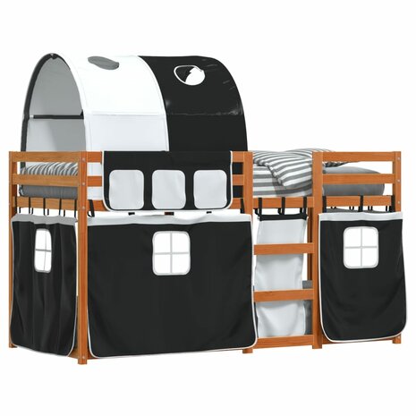 Stapelbed met gordijnen 75x190 cm grenenhout wit en zwart 4