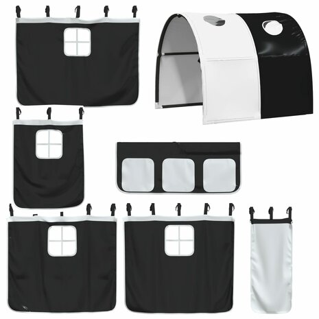 Stapelbed met gordijnen 75x190 cm grenenhout wit en zwart 9