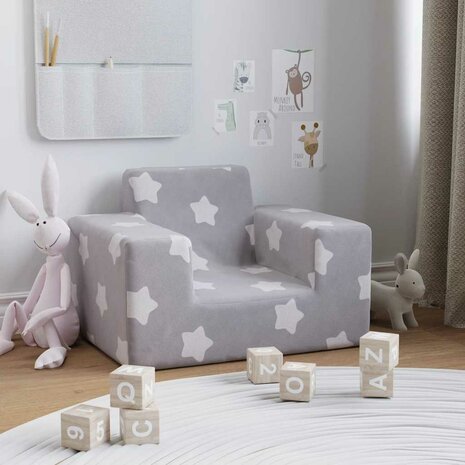 Kinderbank met sterren zacht pluche lichtgrijs 2