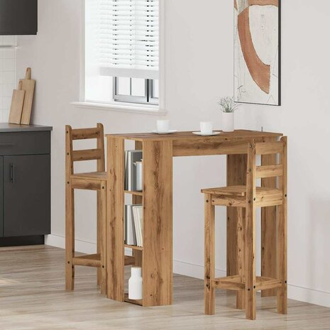 Bartafel met schap 102x50x103,5cm bewerkt hout artisanaal eiken 3