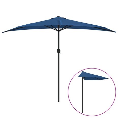 Balkonparasol half met aluminium paal 300x155x223 cm blauw 2
