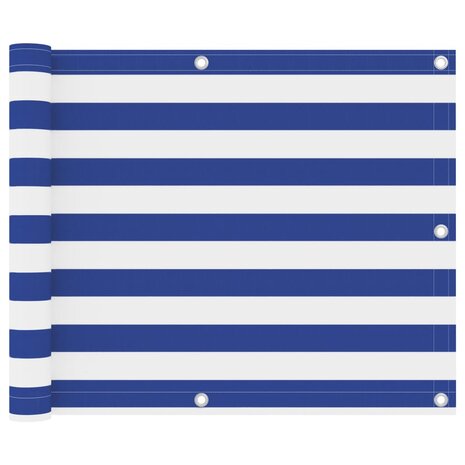 Balkonscherm 75x500 cm oxford stof wit en blauw 1