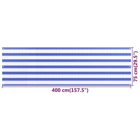 Balkonscherm 75x400 cm HDPE blauw en wit 5