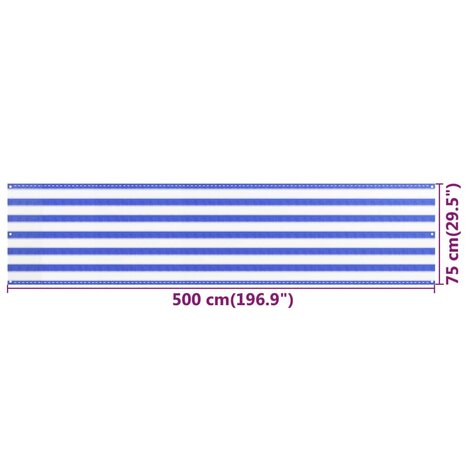 Balkonscherm 75x500 cm HDPE blauw en wit 5