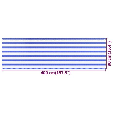 Balkonscherm 90x400 cm HDPE blauw en wit 5