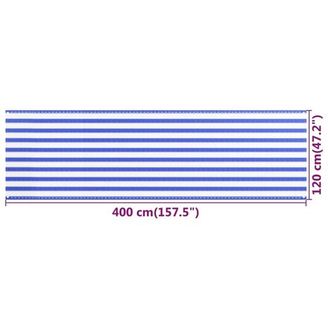 Balkonscherm 120x400 cm HDPE blauw en wit 5