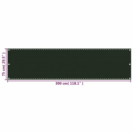 Balkonscherm 75x300 cm HDPE donkergroen 5