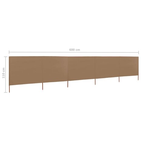 Windscherm 5-panelen 600x80 cm stof taupe 6