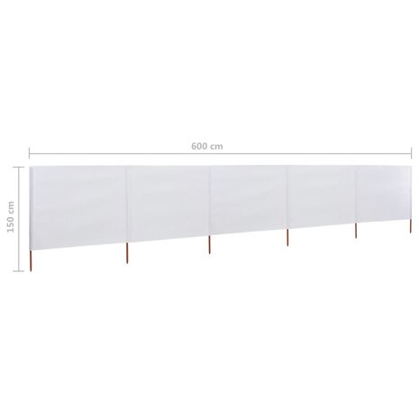 Windscherm 5-panelen 600x120 cm stof zandwit 6