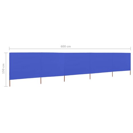 Windscherm 5-panelen 600x120 cm stof azuurblauw 6
