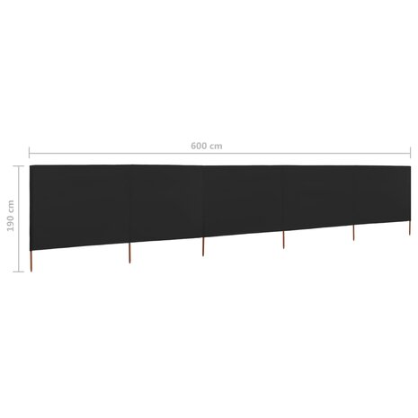 Windscherm 5-panelen 600x160 cm stof zwart 6